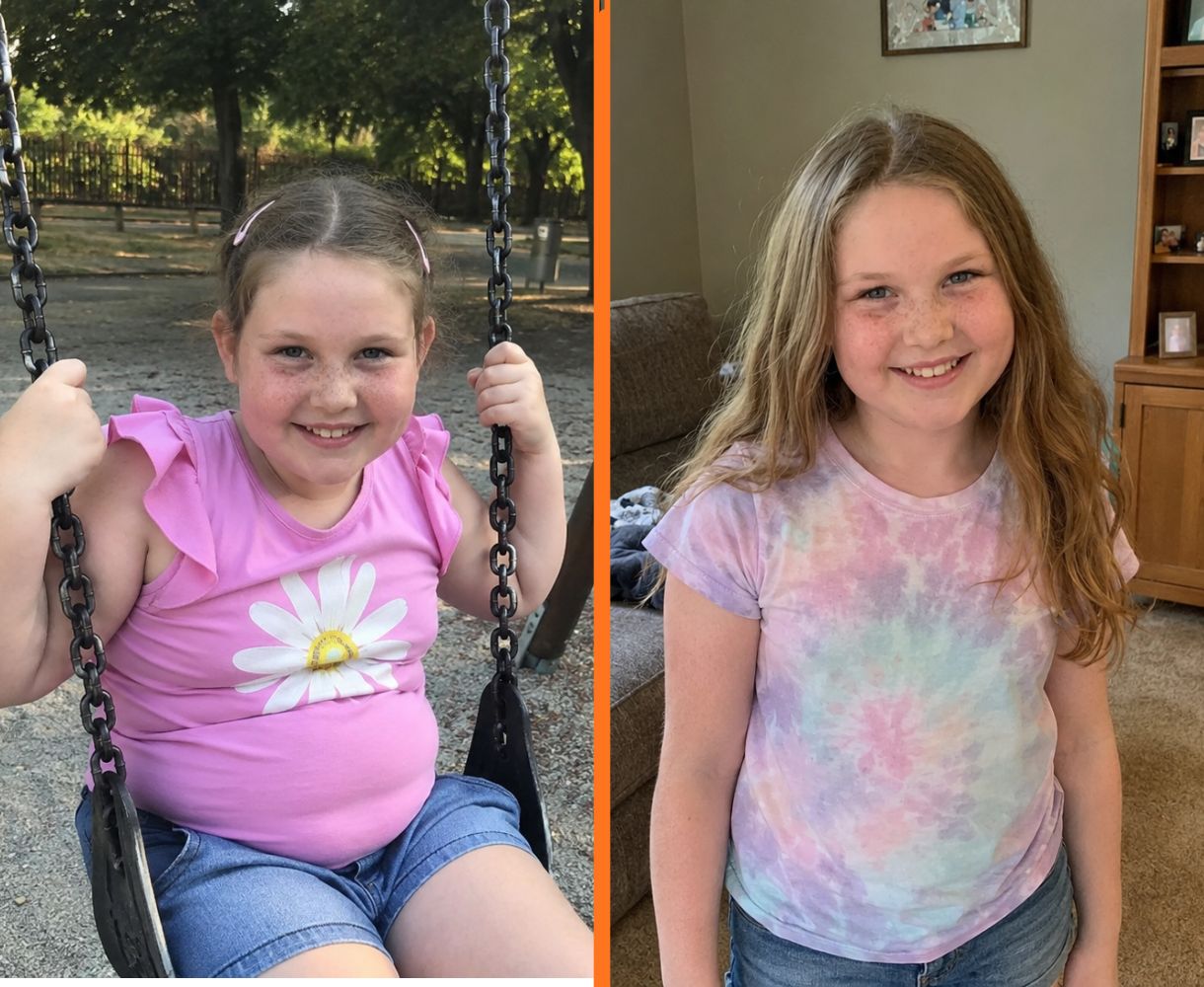 Lily, age 9 — documented transformation over 8 months