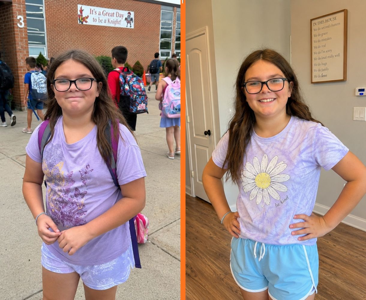 Ava, age 11 — documented transformation over 14 months